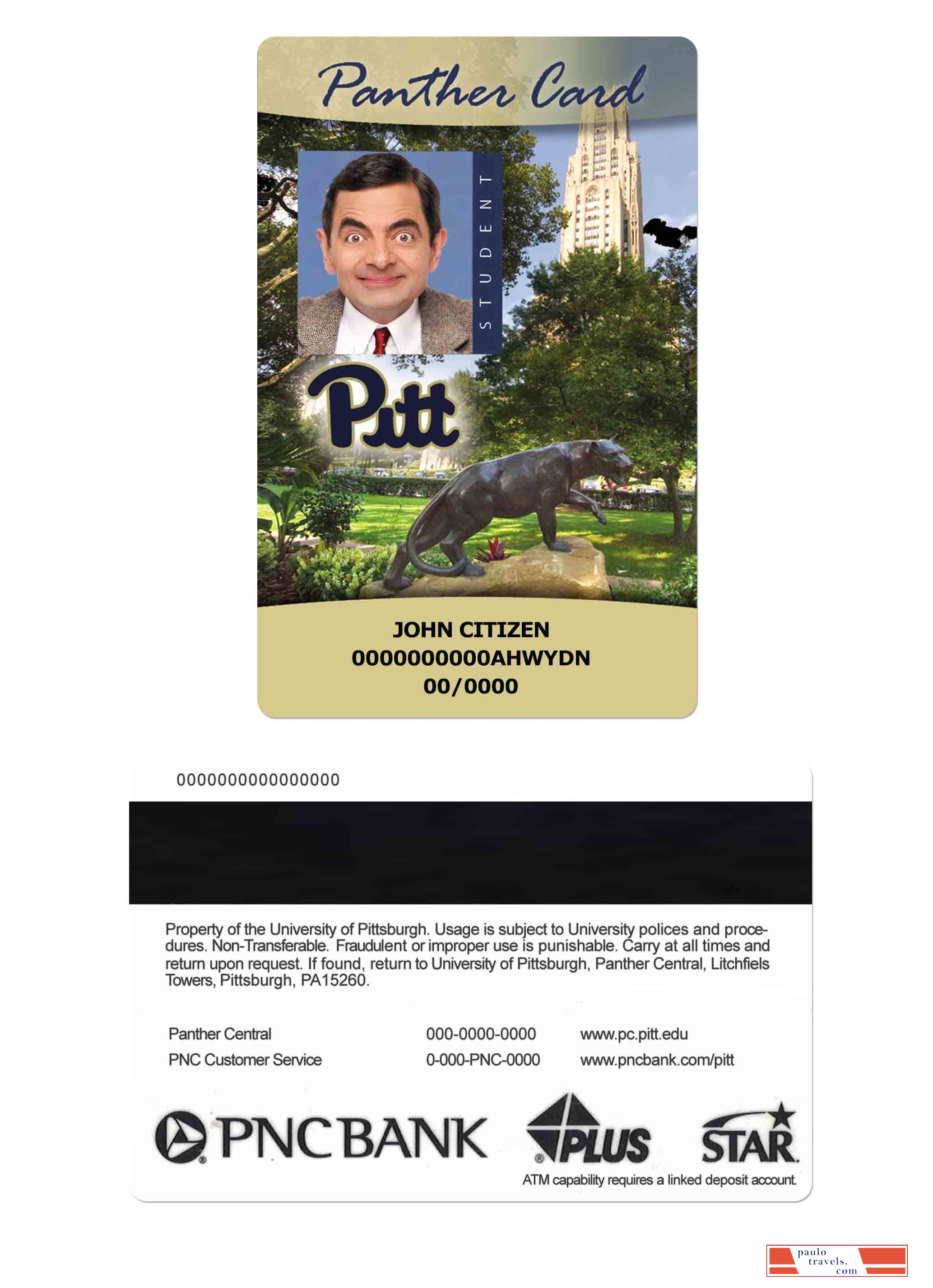 USA The University of Pittsburgh Student ID card, Panther card